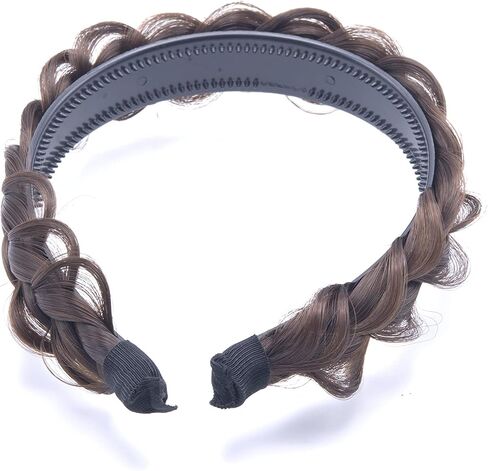 RPZL (CARAMEL BLONDE 8/14) Synthetic Hair Braided Headbands - Lightweight, Non-Slip Messy Braided Headband - Two Strands 4-inch Wide Headband with Teeth - Stylish Hair Accessories for Women/Girls in Kuwait