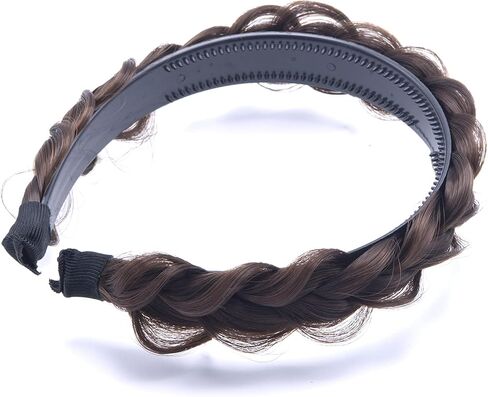 RPZL (CARAMEL BLONDE 8/14) Synthetic Hair Braided Headbands - Lightweight, Non-Slip Messy Braided Headband - Two Strands 4-inch Wide Headband with Teeth - Stylish Hair Accessories for Women/Girls in Kuwait