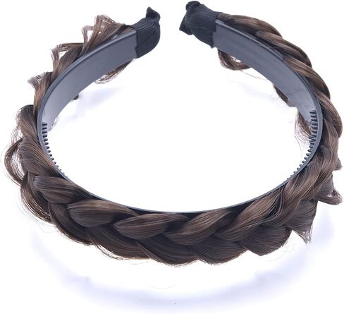 RPZL (CARAMEL BLONDE 8/14) Synthetic Hair Braided Headbands - Lightweight, Non-Slip Messy Braided Headband - Two Strands 4-inch Wide Headband with Teeth - Stylish Hair Accessories for Women/Girls in Kuwait