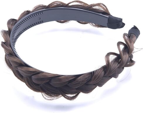 RPZL (CARAMEL BLONDE 8/14) Synthetic Hair Braided Headbands - Lightweight, Non-Slip Messy Braided Headband - Two Strands 4-inch Wide Headband with Teeth - Stylish Hair Accessories for Women/Girls in Kuwait