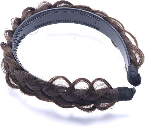RPZL (CARAMEL BLONDE 8/14) Synthetic Hair Braided Headbands - Lightweight, Non-Slip Messy Braided Headband - Two Strands 4-inch Wide Headband with Teeth - Stylish Hair Accessories for Women/Girls in Kuwait