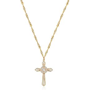 Valloey Rover الذهب الصليب قلادة للنساء 14K مطلية بالذهب سلسلة قلادة لذيذ الذهب الصليب قلادة قلادة بسيطة لطيف القلائد للفتيات المسيحية الإيمان قلادة المجوهرات in Kuwait