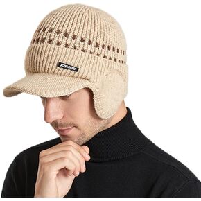 BRILISLE Windproof Short Brim Beanie for Men Women with Earflaps and Fleece Lining