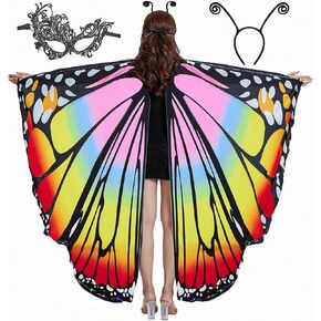 LABULADUO 3 قطع زي فراشة الهالوين للنساء، أجنحة الفراشة المضيئة وأجنحة الجنيات وشال الرأس مع قناع وعصابة رأس in Kuwait