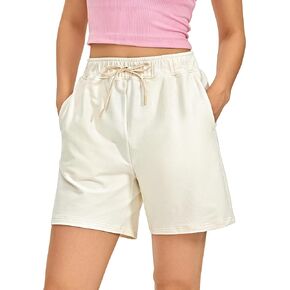 CRZ YOGA Womens Cotton Sweat Shorts Casual Summer 6'' - Bermuda Shorts with Pockets Soft Lounge Jersey Athletic Gym Shorts