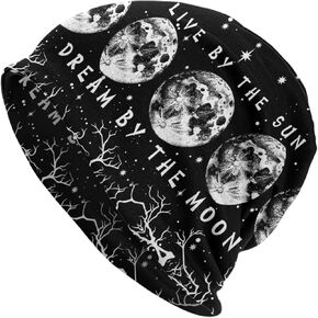Sun and Moon Black and White Beanies Thin Bonnet Cap Casual Skull Cap for Jogging Cycling