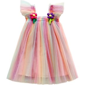 YETANLID Baby Girls Tulle Tutu Dress Summer Rainbow Color Dress Size 6M-5T