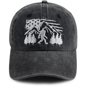 Xucamty Bigfoot Hats for Men Women, Funny Adjustable Washed Cotton Embroidered Wild Big Foot Sasquatch Baseball Cap