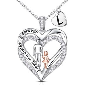Iefil Fathers & Daughter Gifts Necklaces, 925 Sterling Silver Heart Initial Necklaces for Teen Girls Father and Daughter Gifts Birthday Gifts for Daughter from Dad Mom