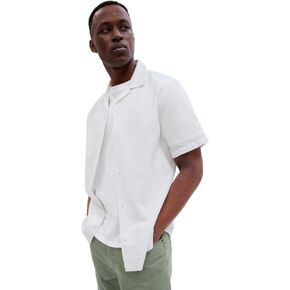 GAP Mens Short Sleeve Linen Resort Collar Button Down Shirt, New Off White, Medium US