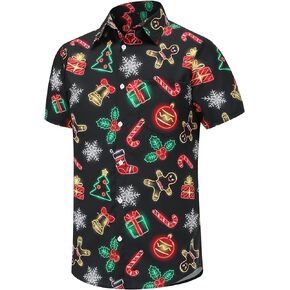 Christmas Shirts for Men, Men's Casual Short Sleeve Button Down Shirts, Funky Hawaiian Shirt