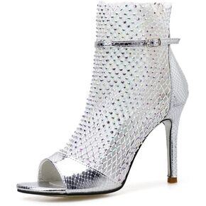 Azmodo حذاء حريمي مصارع مرصع بأحجار الراين مزين بالكريستال وكعب ستيليتو حذاء مفتوح من الأمام صنادل بكعب الكاحل للسهرات in Kuwait