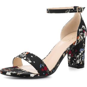 Perphy Floral Printed Open Toe Ankle Strap Chunky Heel Sandals for Women