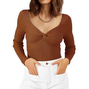 LILLUSORY Women's Sweater Sexy Twist Knot Top Ribbed Knit Long Sleeve Y2k Pullover Sweater Tops