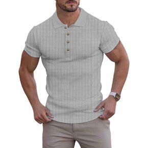 تي شيرت بولو رجالي من LOGEEYAR ذو نسيج منقوش ومطاط بأكمام قصيرة كاجوال تي شيرت جولف بملمس نحيف in Kuwait