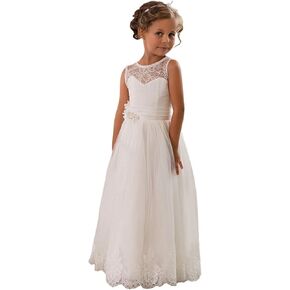 Lace Embellished A-Line Sleeveless Girls Wedding Party Dresses