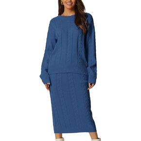 سترة Seta T للسيدات للخريف والشتاء كاجوال بياقة مستديرة مكونة من قطعتين، وتنورات متوسطة الطول مع جيوب، مجموعة صالة in Kuwait