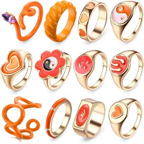 Sanfenly 12 قطعة Y2K حلقات مكتنزة خواتم ملونة للنساء في سن المراهقة الفتيات الاكريليك الراتنج خواتم الجمالية الذهب لطيف العصرية غير تقليدي بيان خواتم مفصل الإصبع الجمالية مجوهرات Y2K in Kuwait