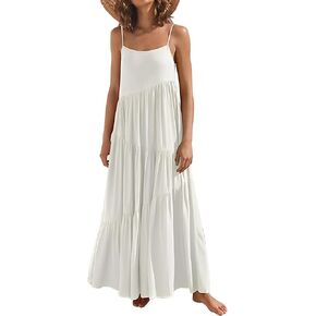 LCRRRN Womens Summer Dresses 2023 Loose Sleeveless Spaghetti Strap Asymmetric Tiered Maxi Dress in Kuwait