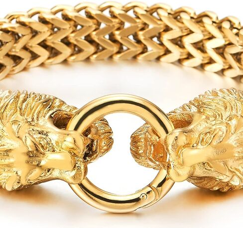 COOLSTEELANDBEYOND Vintage Biker Mens Steel King Lion Head Franco Box Link Chain Bracelet Spring Ring Clasp in Saudi Arabia