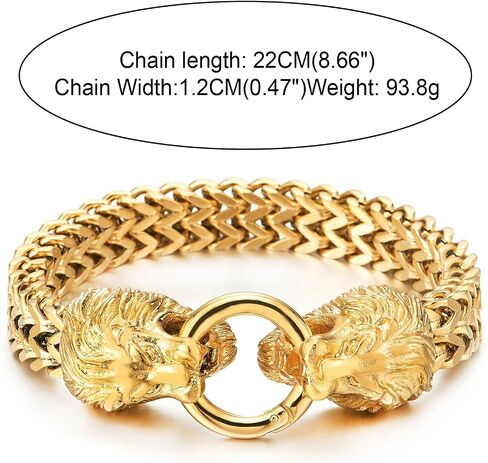 COOLSTEELANDBEYOND Vintage Biker Mens Steel King Lion Head Franco Box Link Chain Bracelet Spring Ring Clasp in Saudi Arabia
