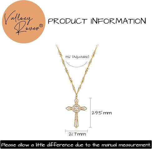 Valloey Rover الذهب الصليب قلادة للنساء 14K مطلية بالذهب سلسلة قلادة لذيذ الذهب الصليب قلادة قلادة بسيطة لطيف القلائد للفتيات المسيحية الإيمان قلادة المجوهرات in Kuwait