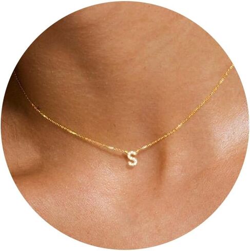 Picuzzy Initial Necklaces for Women, Dainty 14K Gold Initial Necklace Tiny Cubic Zirconia Letter Necklace Monogram Gold Necklaces for Women Trendy CZ Initial Choker Necklaces for Women Teen Girls Simple Jewelry Gifts in Kuwait