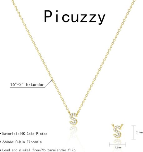 Picuzzy Initial Necklaces for Women, Dainty 14K Gold Initial Necklace Tiny Cubic Zirconia Letter Necklace Monogram Gold Necklaces for Women Trendy CZ Initial Choker Necklaces for Women Teen Girls Simple Jewelry Gifts in Kuwait