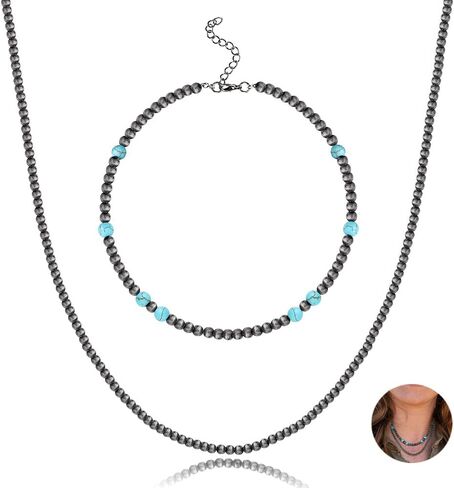 Florideco Western Jewelry Navajo Pearl Necklace for Women Layered Cowgirl Country Beaded Navajo Pearls Choker Necklace for Girls in Saudi Arabia