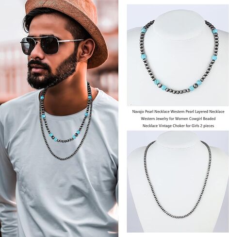 Florideco Western Jewelry Navajo Pearl Necklace for Women Layered Cowgirl Country Beaded Navajo Pearls Choker Necklace for Girls in Saudi Arabia