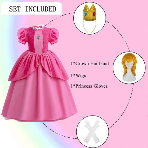 فستان الأميرة الخوخ من أومبيفيل للفتيات والأطفال مع قفازات تاج الشعر المستعار، أزياء عيد الهالوين in Kuwait