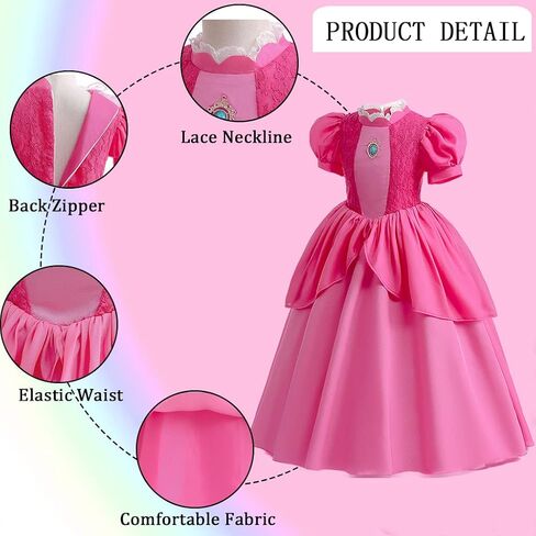 فستان الأميرة الخوخ من أومبيفيل للفتيات والأطفال مع قفازات تاج الشعر المستعار، أزياء عيد الهالوين in Kuwait