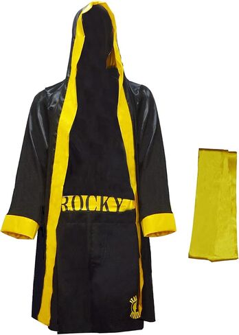 COSMAKER Adult Satin Mens American Flag Boxing Costume Balboa Boxer US Stars and Stripes Hooded Robe with Shorts in Kuwait