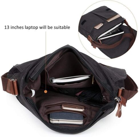 Unisex Messenger Bag Casual Canvas Bag Shoulder Sling Bag Satchel Messenger Bag for Men Work Office 13 inch Laptop Bag (Medium-Coffee) in Kuwait