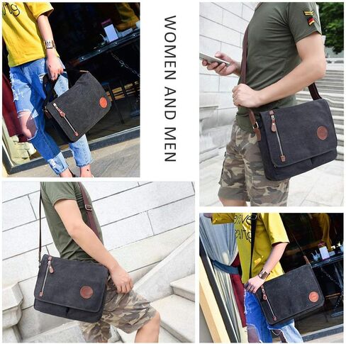 Unisex Messenger Bag Casual Canvas Bag Shoulder Sling Bag Satchel Messenger Bag for Men Work Office 13 inch Laptop Bag (Medium-Coffee) in Kuwait