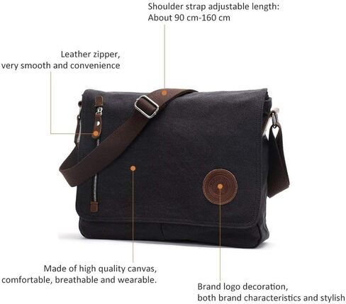 Unisex Messenger Bag Casual Canvas Bag Shoulder Sling Bag Satchel Messenger Bag for Men Work Office 13 inch Laptop Bag (Medium-Coffee) in Kuwait