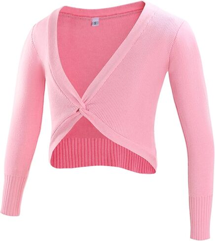 Happy Cherry Kids Girls Ballet Wrap Top Long Sleeve Dance Cardigan Sweater Warm Up Pullover Crop Top for Leotard in Kuwait