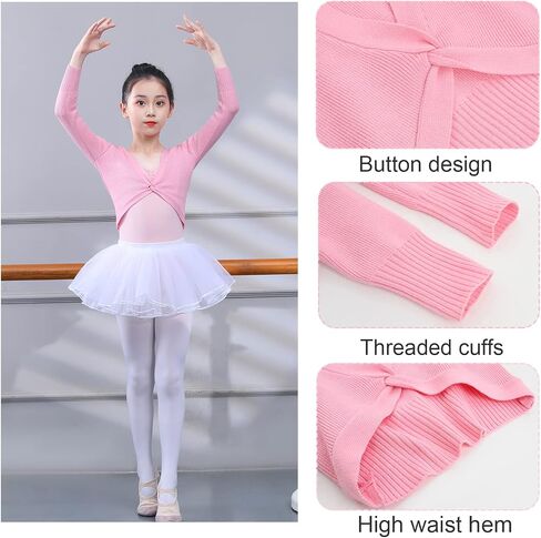 Happy Cherry Kids Girls Ballet Wrap Top Long Sleeve Dance Cardigan Sweater Warm Up Pullover Crop Top for Leotard in Kuwait
