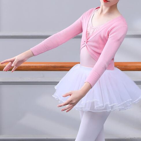 Happy Cherry Kids Girls Ballet Wrap Top Long Sleeve Dance Cardigan Sweater Warm Up Pullover Crop Top for Leotard in Kuwait