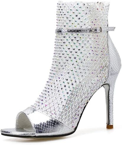 Azmodo حذاء حريمي مصارع مرصع بأحجار الراين مزين بالكريستال وكعب ستيليتو حذاء مفتوح من الأمام صنادل بكعب الكاحل للسهرات in Kuwait