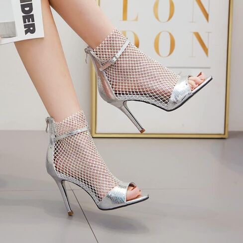 Azmodo حذاء حريمي مصارع مرصع بأحجار الراين مزين بالكريستال وكعب ستيليتو حذاء مفتوح من الأمام صنادل بكعب الكاحل للسهرات in Kuwait