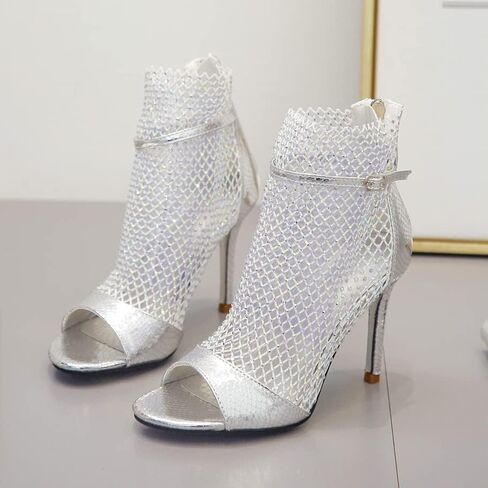 Azmodo حذاء حريمي مصارع مرصع بأحجار الراين مزين بالكريستال وكعب ستيليتو حذاء مفتوح من الأمام صنادل بكعب الكاحل للسهرات in Kuwait