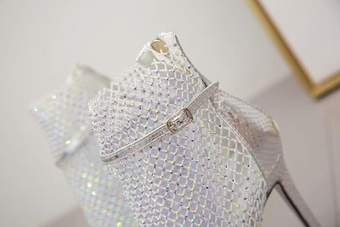 Azmodo حذاء حريمي مصارع مرصع بأحجار الراين مزين بالكريستال وكعب ستيليتو حذاء مفتوح من الأمام صنادل بكعب الكاحل للسهرات in Kuwait