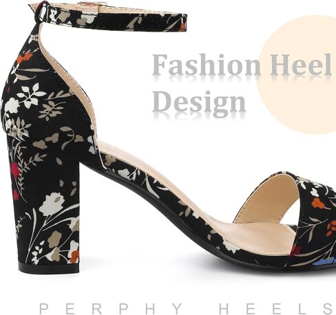 Perphy Floral Printed Open Toe Ankle Strap Chunky Heel Sandals for Women in Saudi Arabia