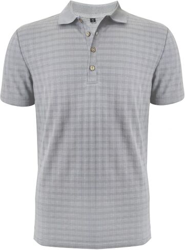 تي شيرت بولو رجالي من LOGEEYAR ذو نسيج منقوش ومطاط بأكمام قصيرة كاجوال تي شيرت جولف بملمس نحيف in Kuwait