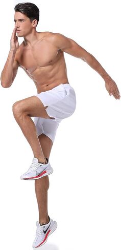 شورت HISKYWIN الرجالي للجري سريع الجفاف مقاس 7 بوصات شورت شبكي للركض مع جيوب بسحاب in Kuwait