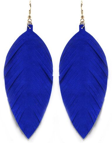 Large Genuine Soft Leather Handmade Fringe Feather Lightweight Tear Drop Dangle Color Earrings for Women Girls Fashion in Kuwait