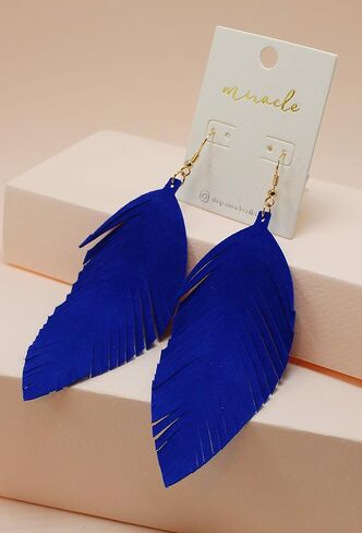 Large Genuine Soft Leather Handmade Fringe Feather Lightweight Tear Drop Dangle Color Earrings for Women Girls Fashion in Kuwait