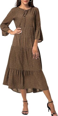 VIISHOW Womens 3/4 Sleeve Casual Bohemian Midi Dress in Kuwait