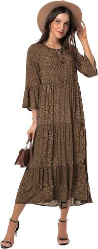 VIISHOW Womens 3/4 Sleeve Casual Bohemian Midi Dress in Kuwait